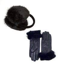 Rabbit Fur Earmuffs and Gloves Set Black