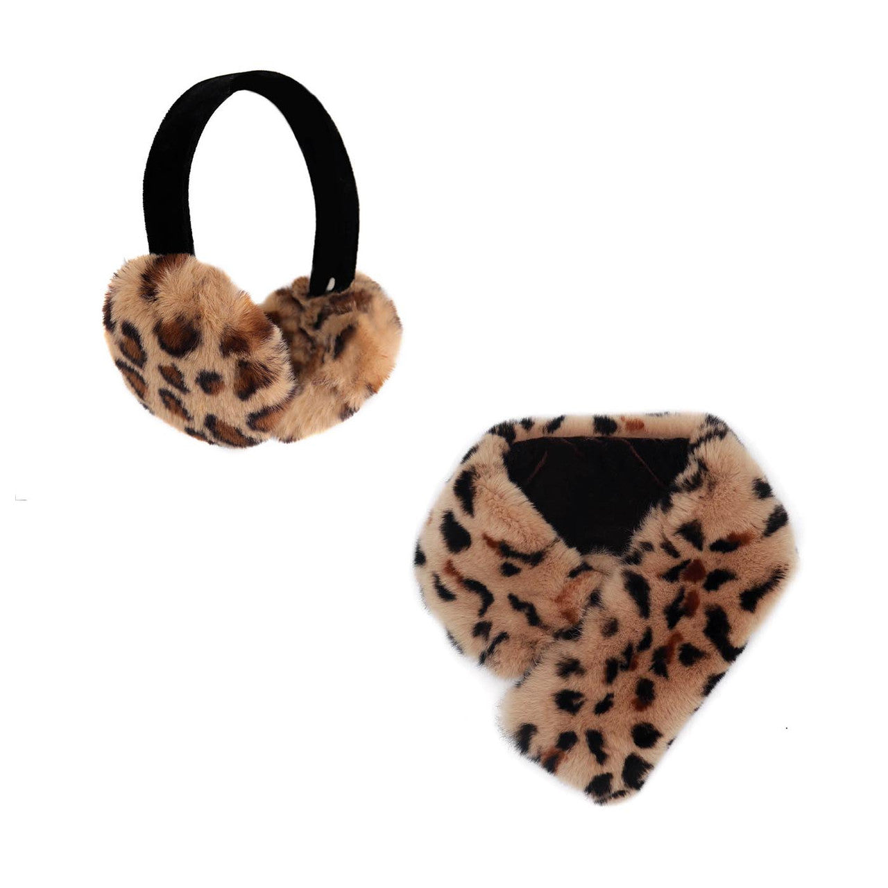 Faux Rex Earmuffs and Headband/Scarf Set Leopard