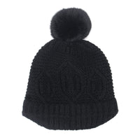 Visor Beanie with Rabbit Fur Pom