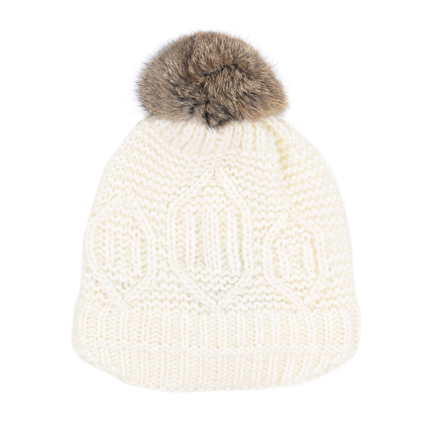 Visor Beanie with Rabbit Fur Pom