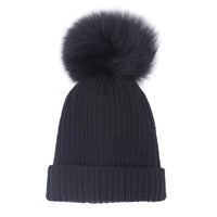 Knit Hat with Detachable Fox Fur Pom