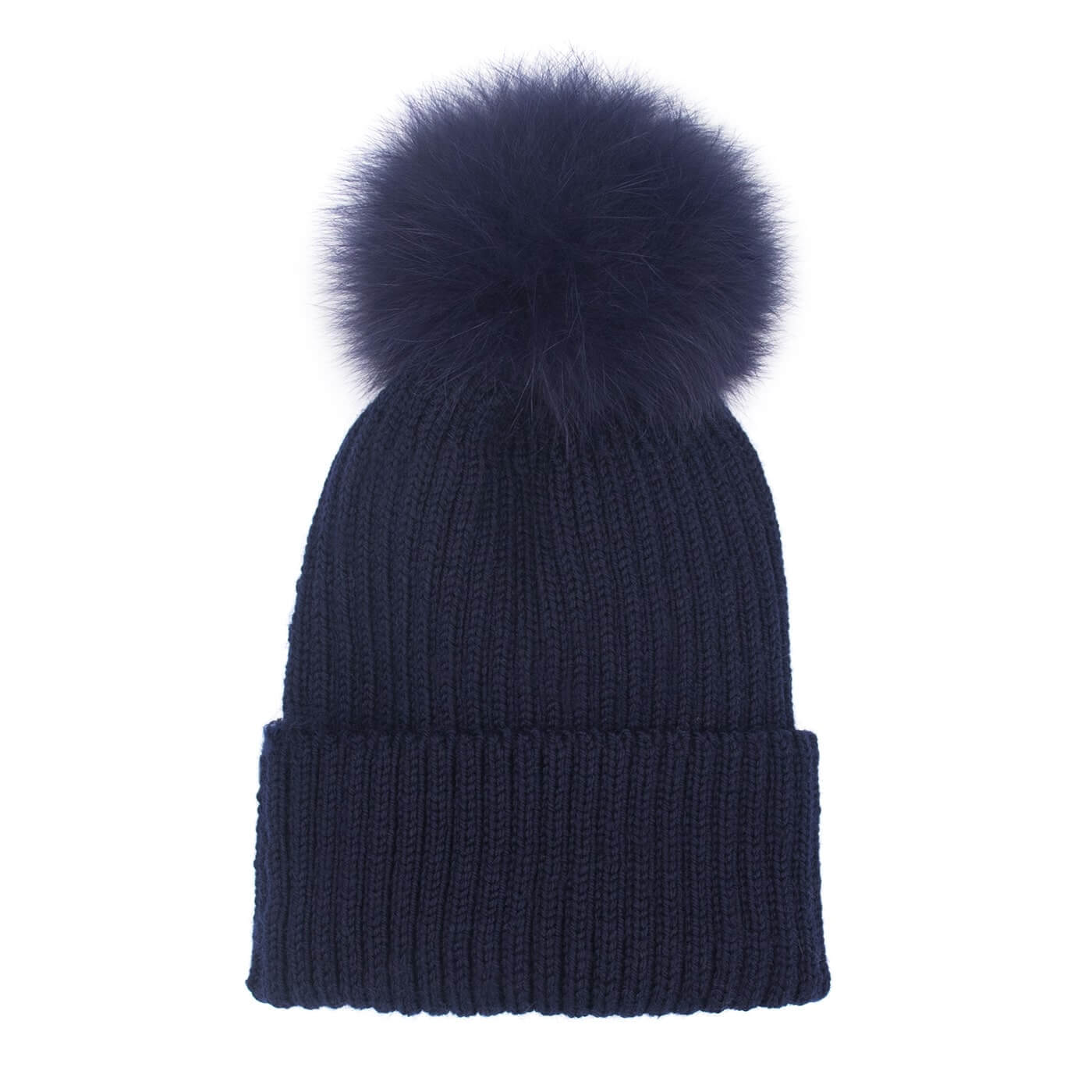 Knit Hat with Detachable Fox Fur Pom