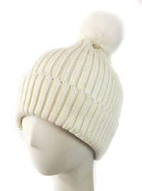 Knit Hat with Detachable Fox Fur Pom