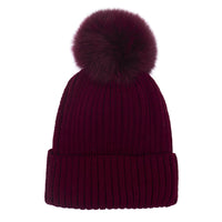 Knit Hat with Detachable Fox Fur Pom