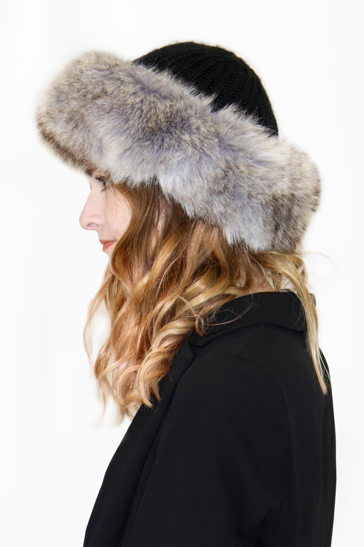 Knit Crown Hat with Faux Fox Fur Cuff