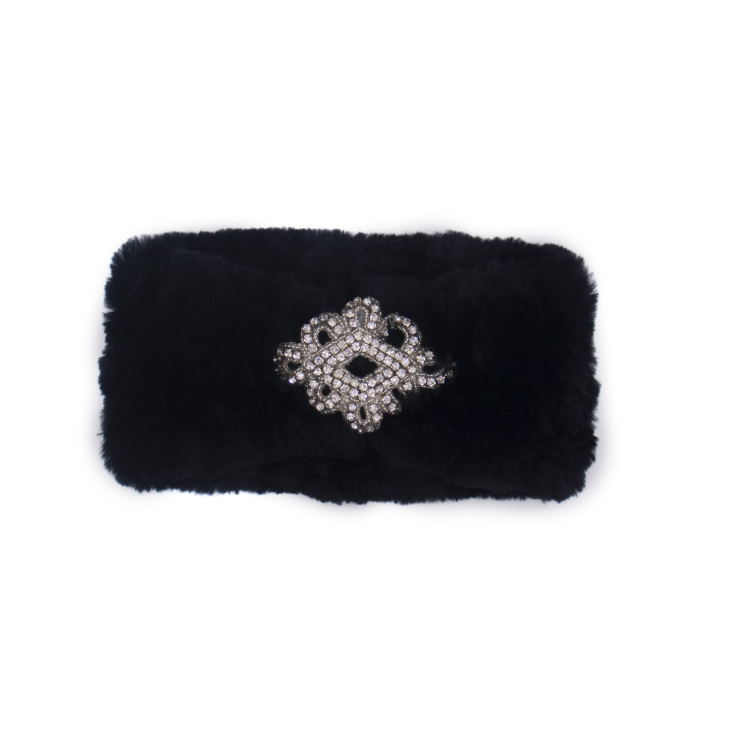 Sheared Rabbit Fur Knit Headband/Scarf with Jewel