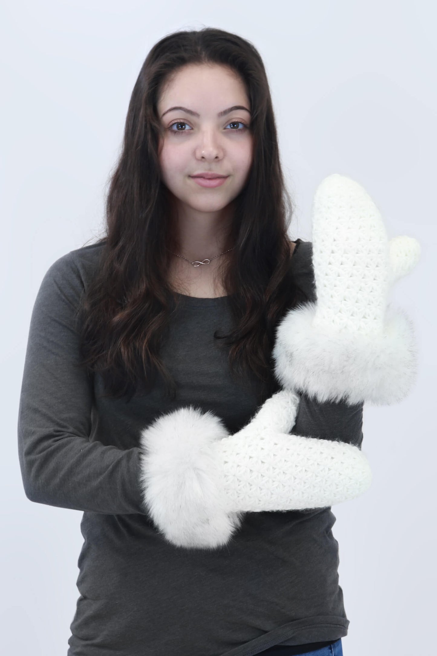 Star Knit Mitten with Faux Fox Fur Cuff