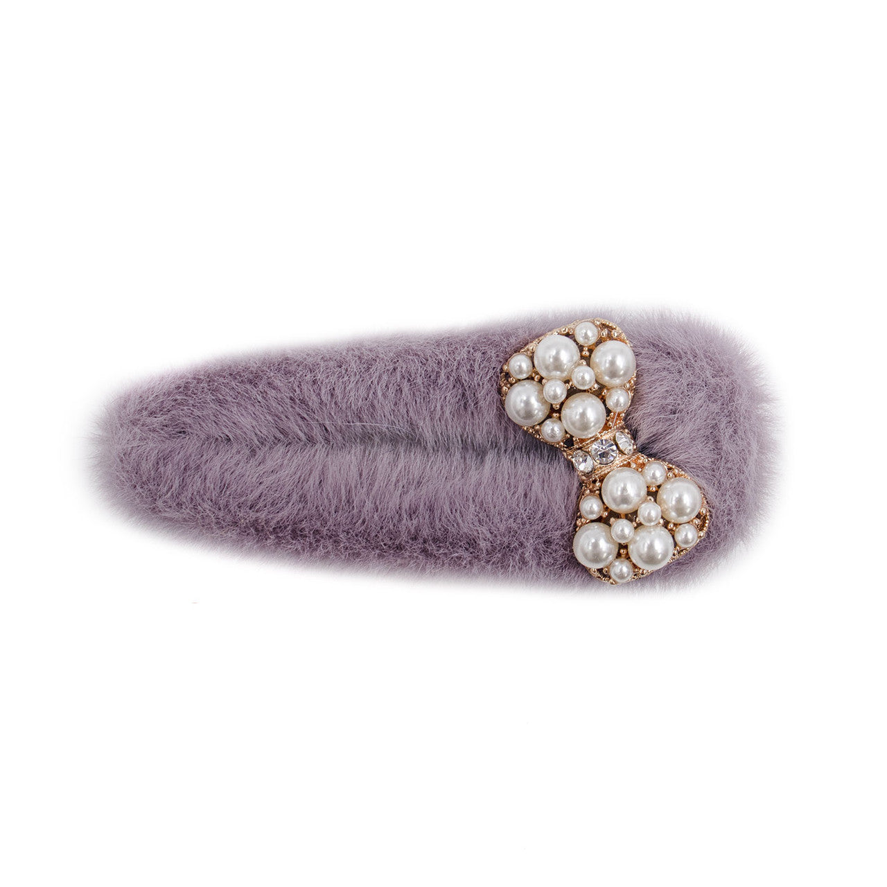 Lavender Faux Fur Hair Clip with Faux Pearl Bow