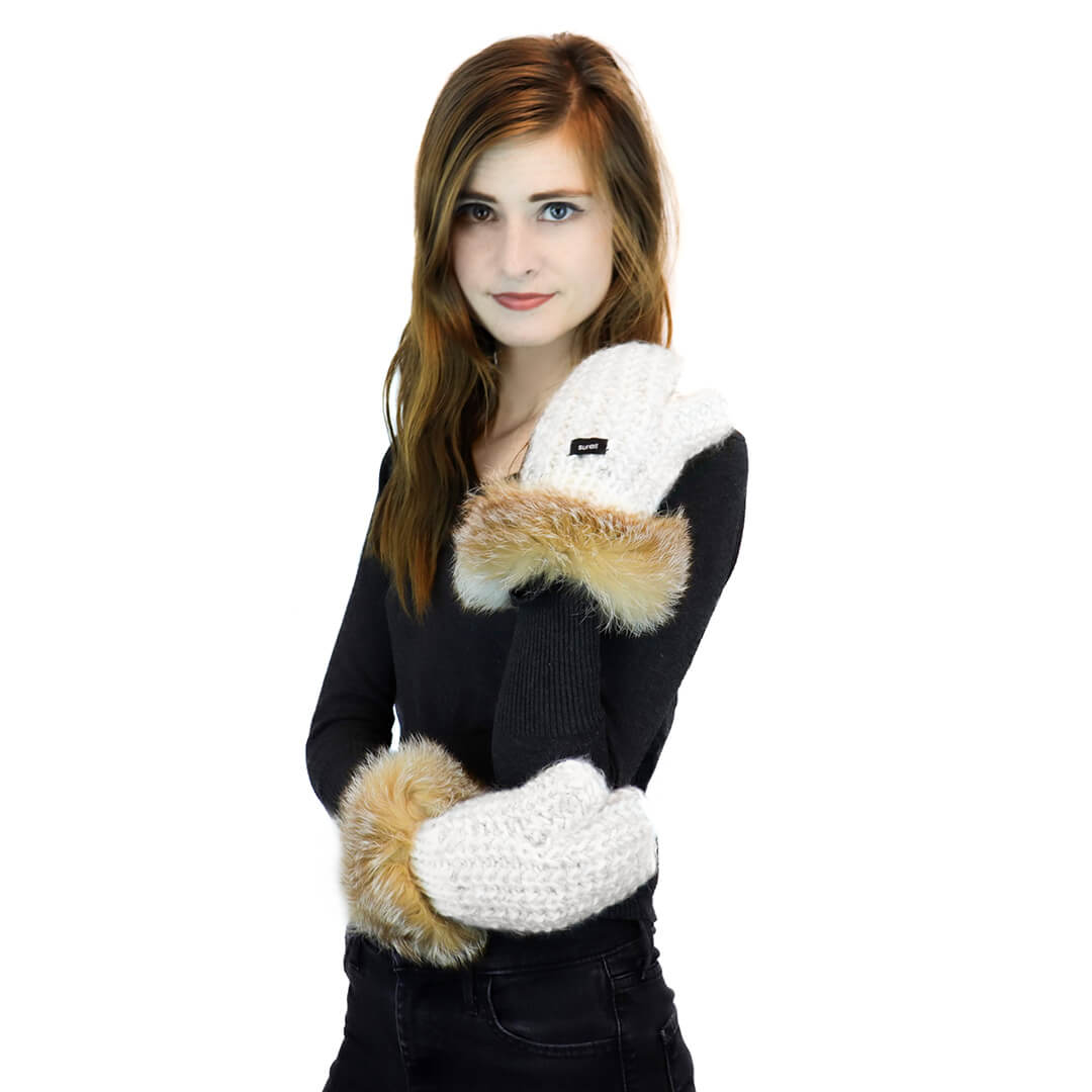 Chunky Knit Mitten with Fox Fur Cuff