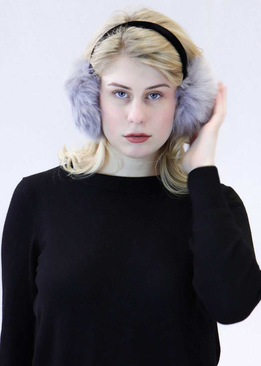 Faux Fox Earmuff with Velvet Band Grey