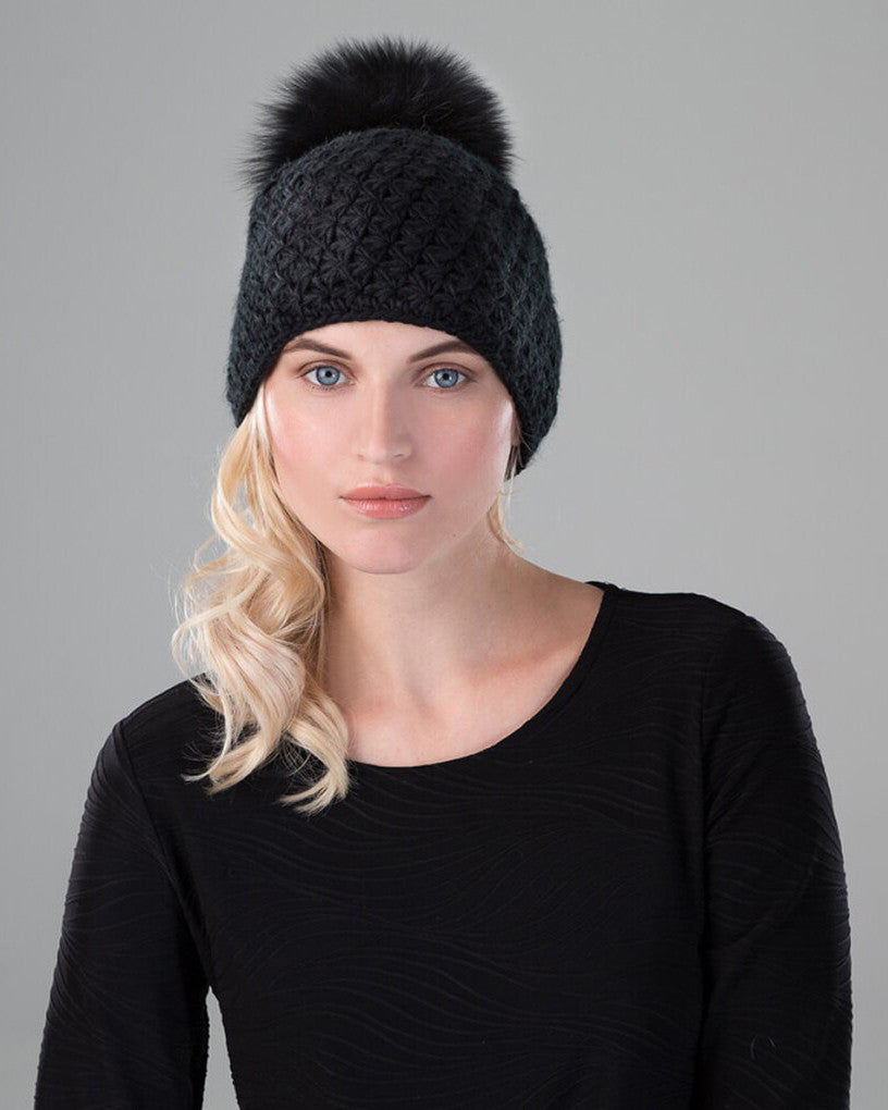 Black Knit with Black Fox Pom