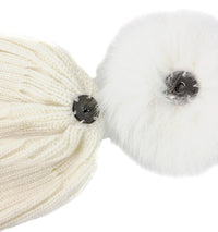 Knit Hat with Fox Fur Detachable Pom - Ivory