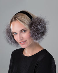 Fox Fur Earmuff with Velvet Band Blue Frost