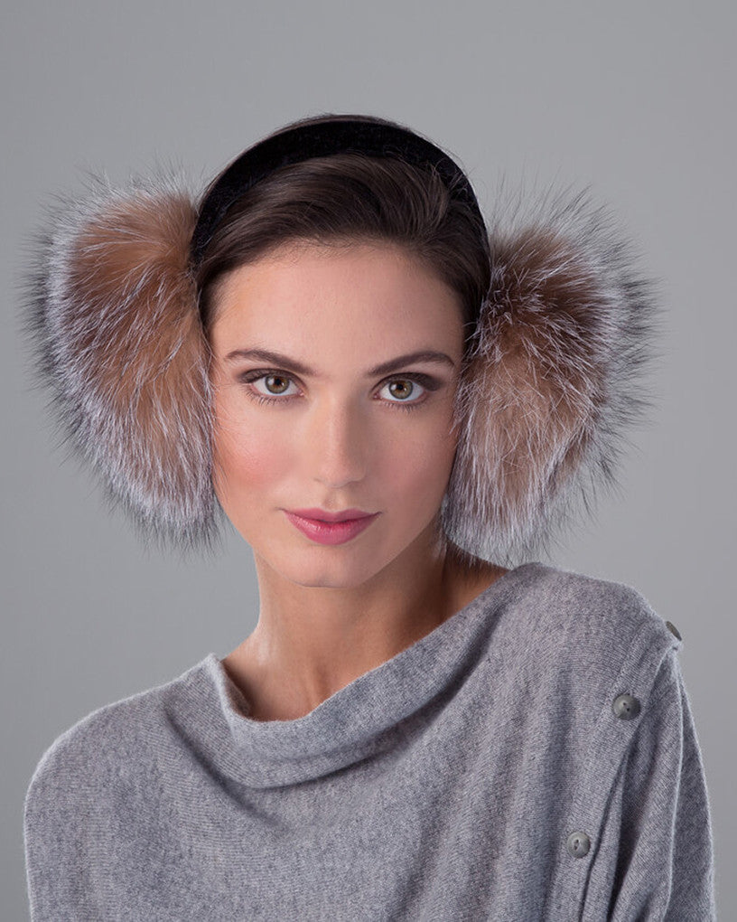 Fox Fur Earmuff with Velvet Band Crystal