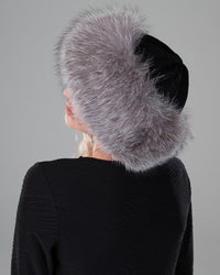 Fox Cuff Hat with Black Suede and Blue Frost Fur