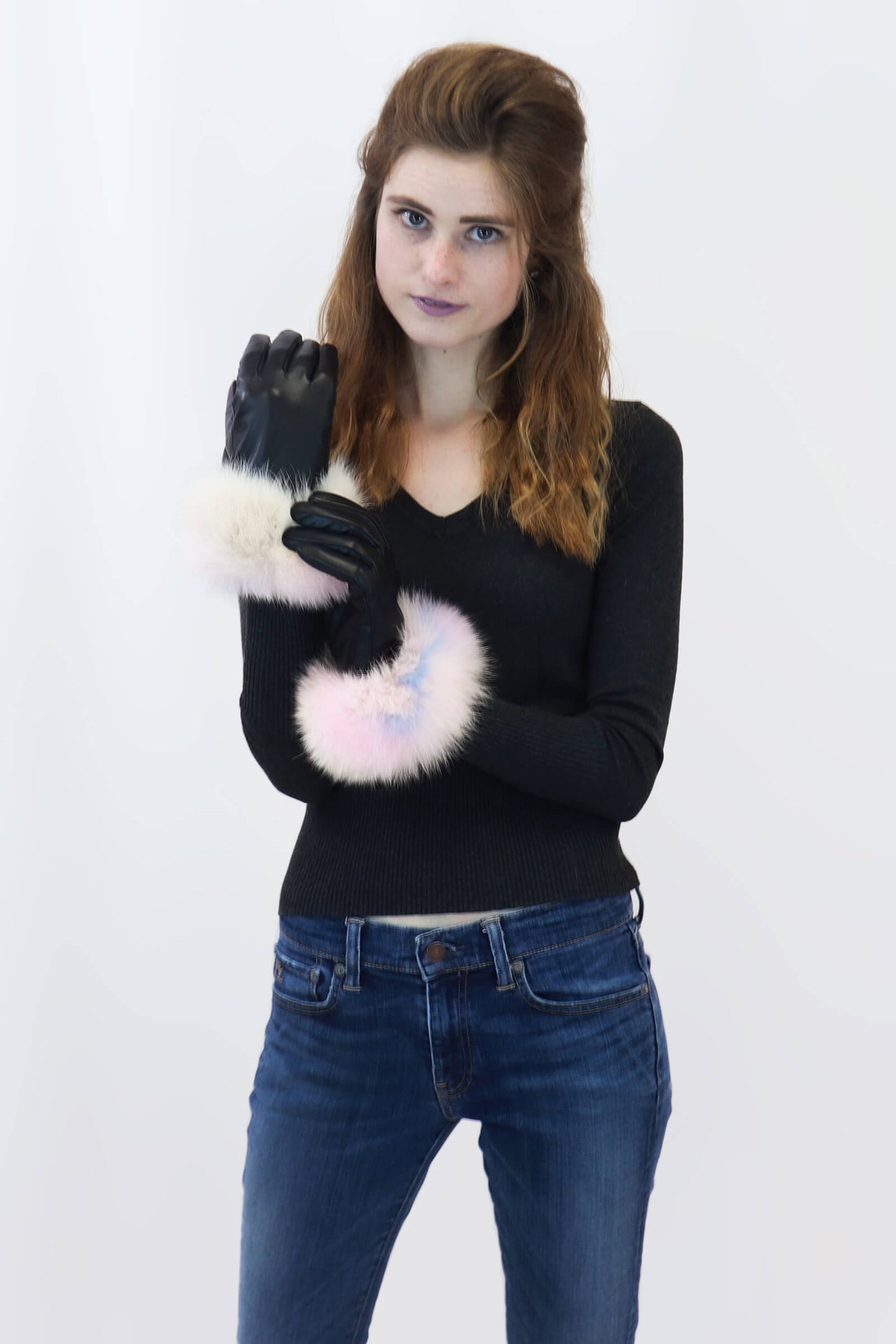 Leather Gloves with Fox Fur Trim