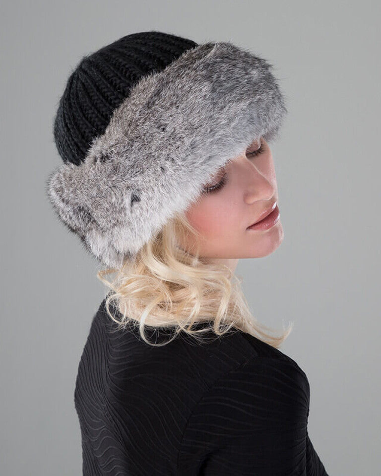 Black Knit with Chinchilla Rabbit Fur