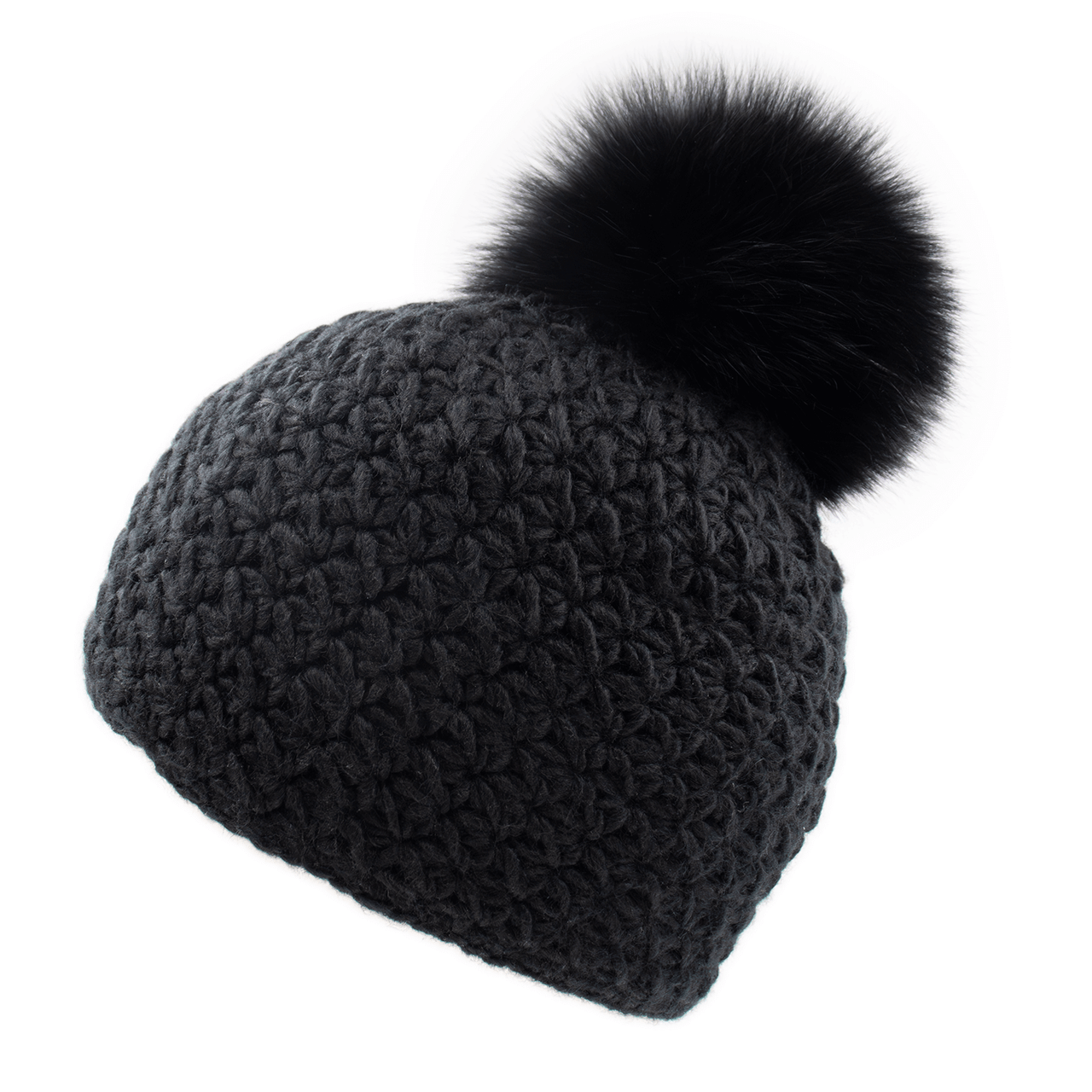 Handmade Star Knit Hat with Fox Pom