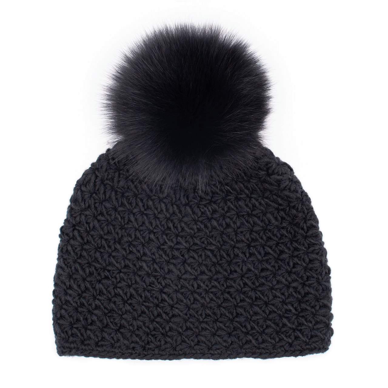 Handmade Star Knit Hat with Fox Pom