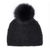 Handmade Star Knit Hat with Fox Pom