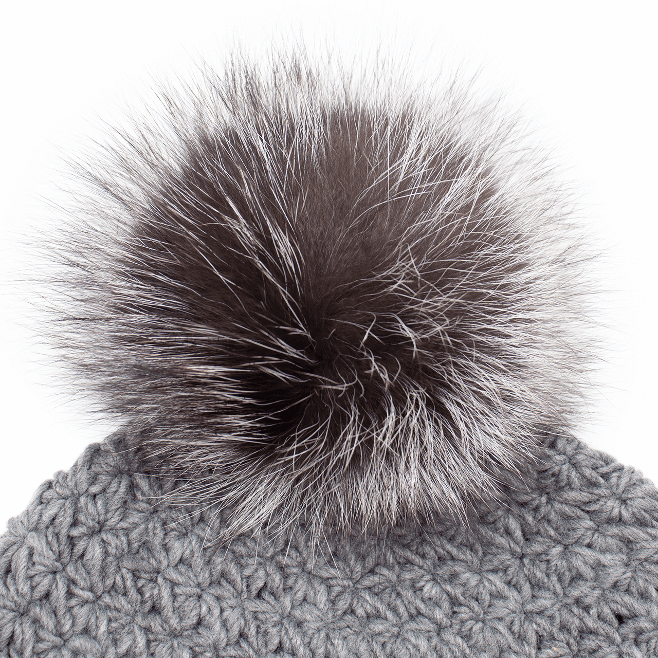 Handmade Star Knit Hat with Fox Pom