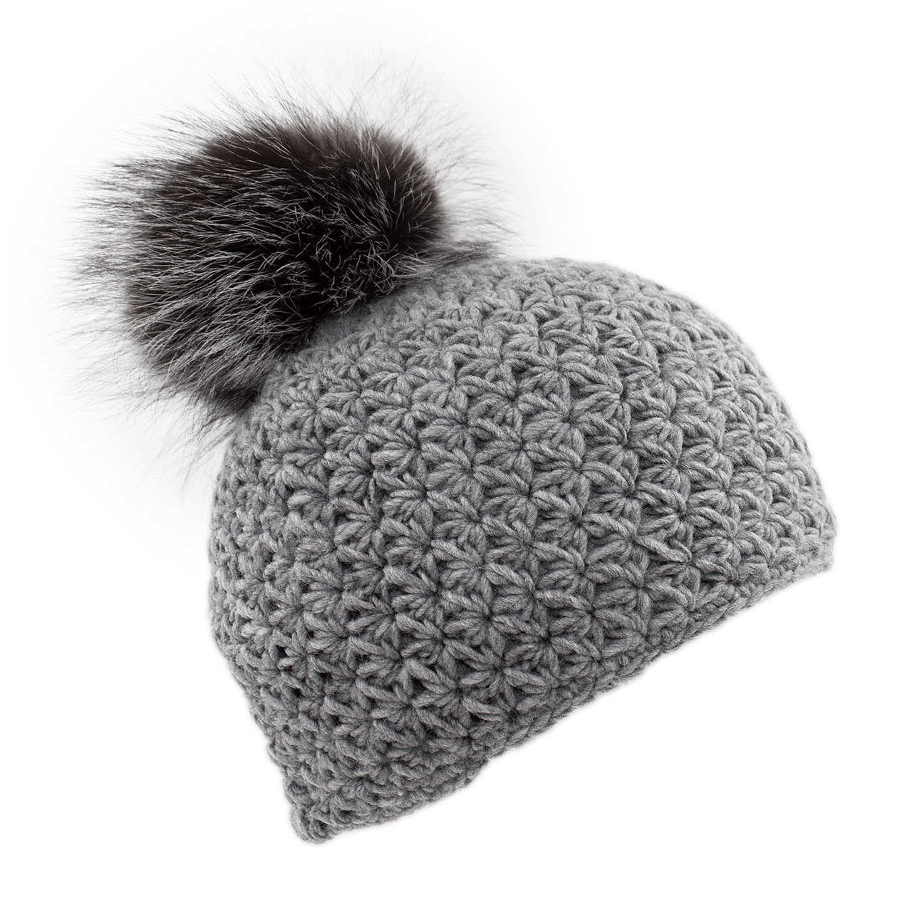 Handmade Star Knit Hat with Fox Pom