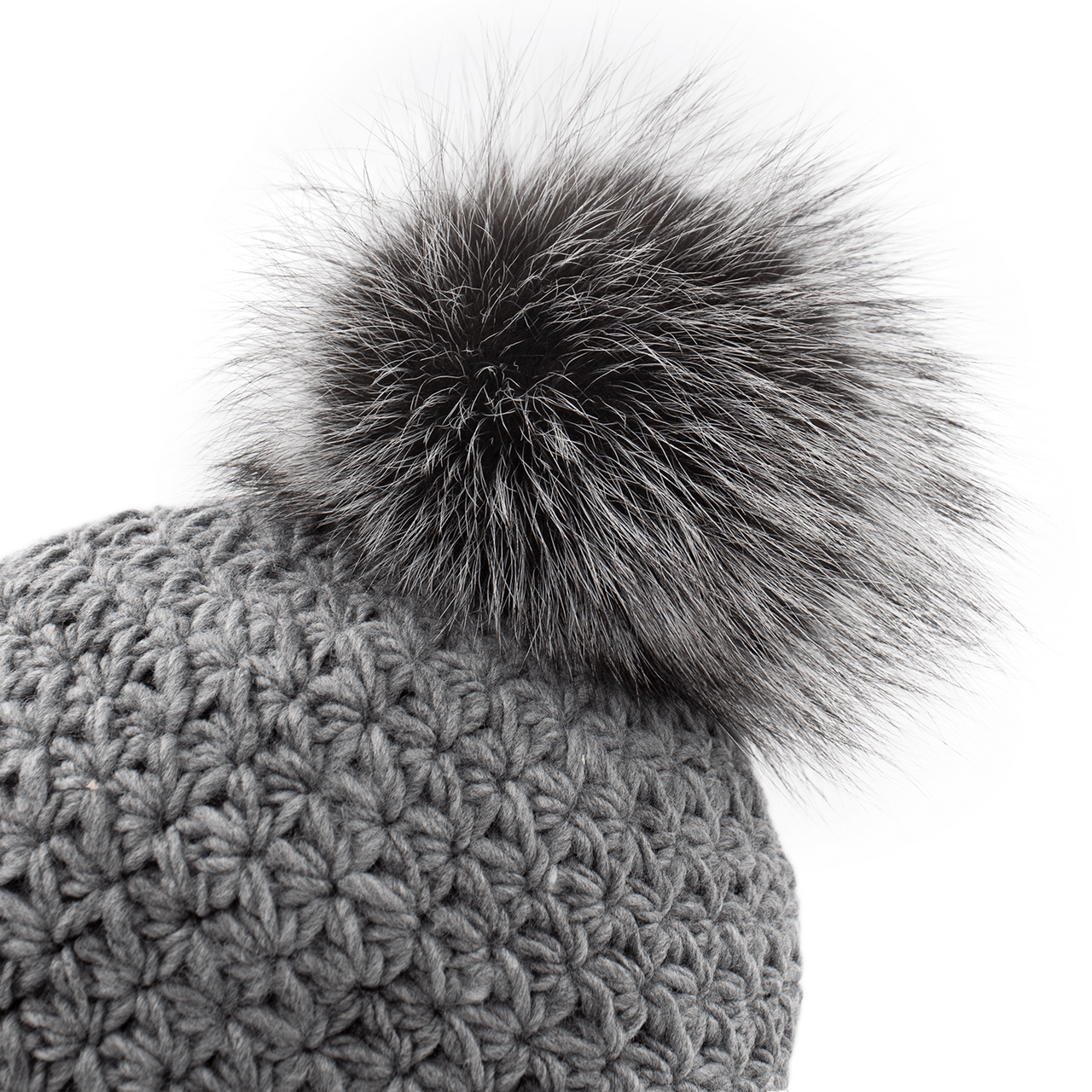 Handmade Star Knit Hat with Fox Pom