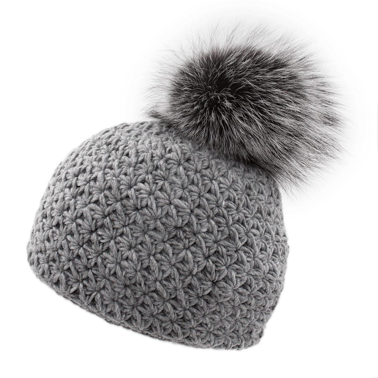 Handmade Star Knit Hat with Fox Pom