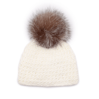 Handmade Star Knit Hat with Fox Pom