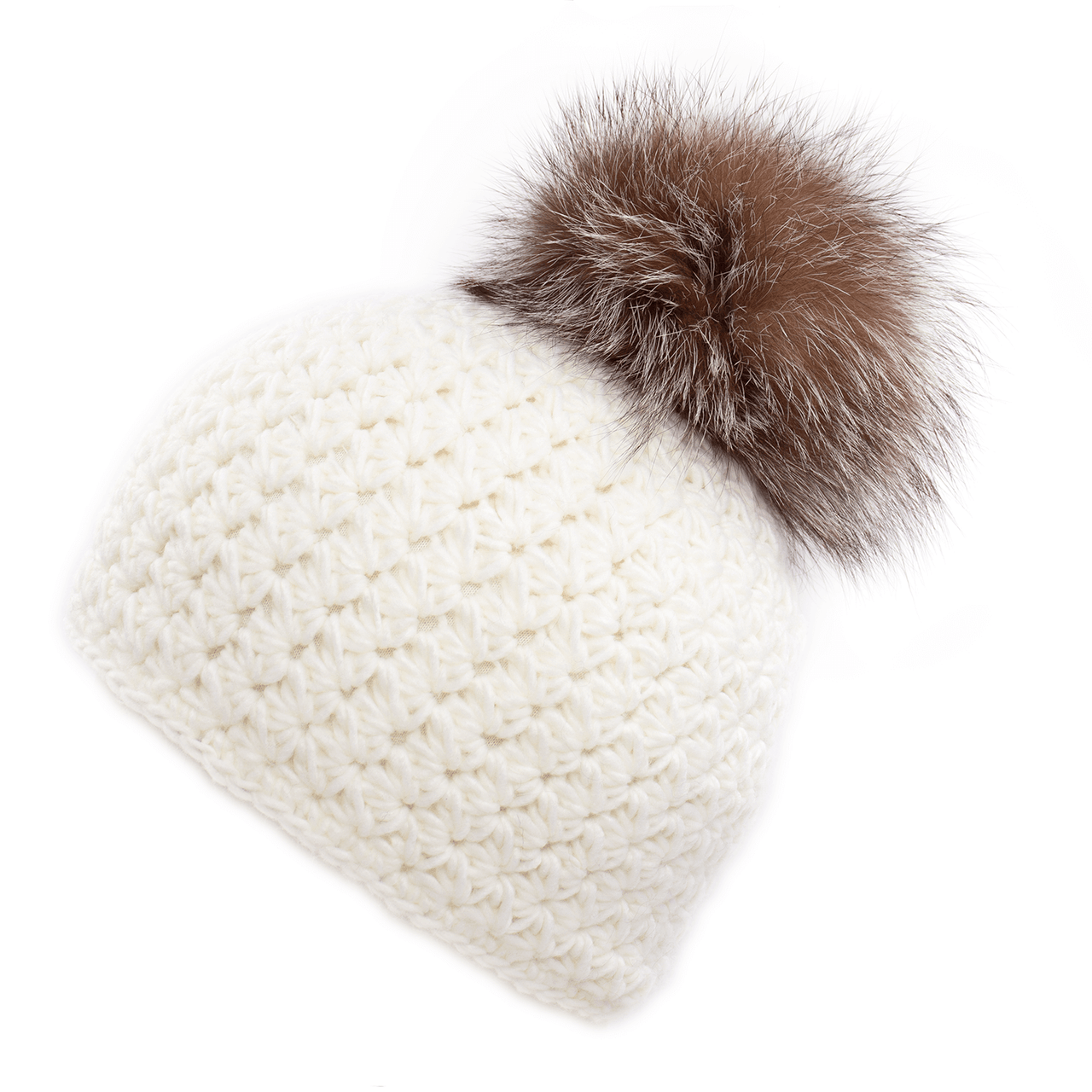 Handmade Star Knit Hat with Fox Pom