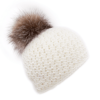 Handmade Star Knit Hat with Fox Pom