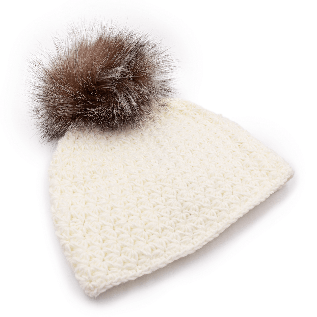 Handmade Star Knit Hat with Fox Pom