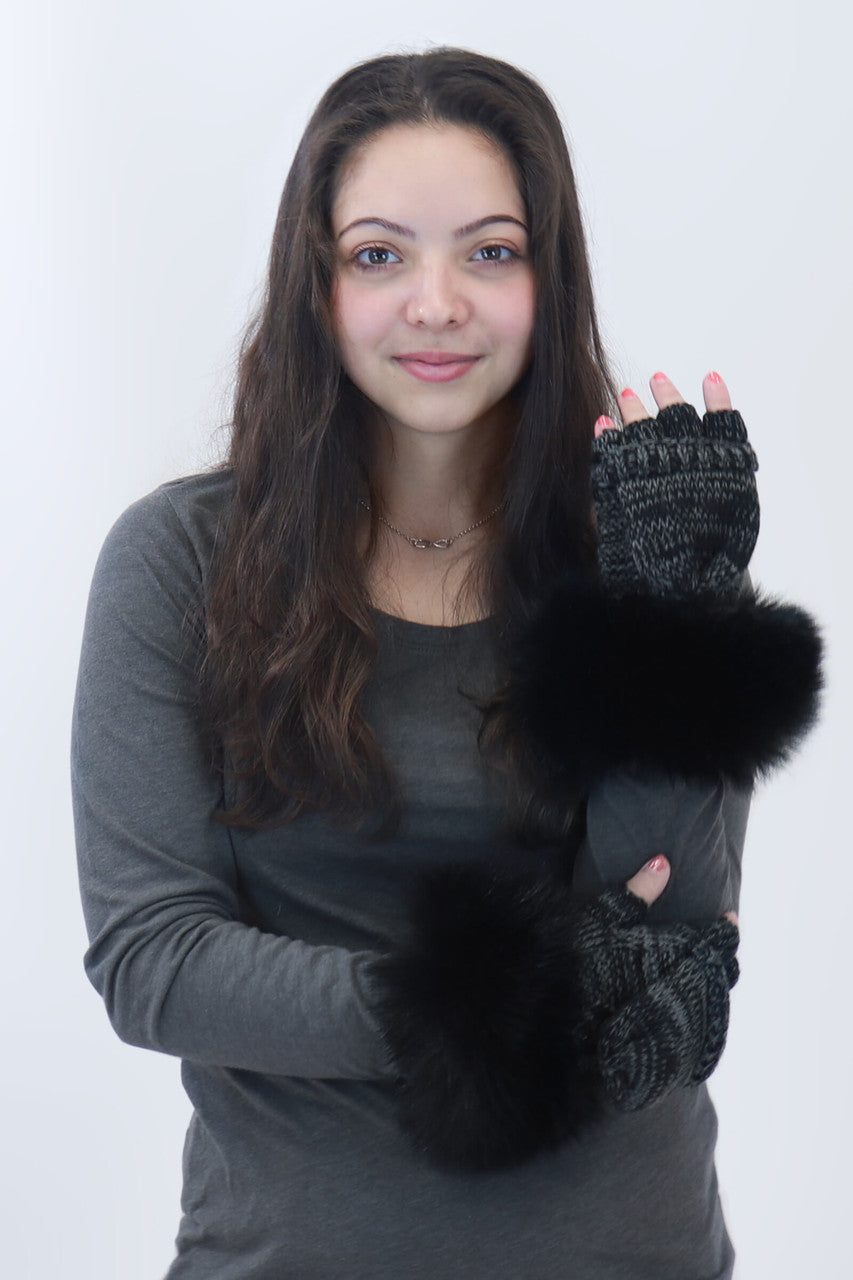 Flip Top Mitten with Faux Fox Fur Cuff 