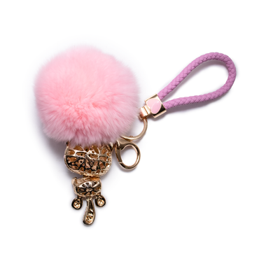 Rex Rabbit Fur Bling Cat with Diamond Keychain