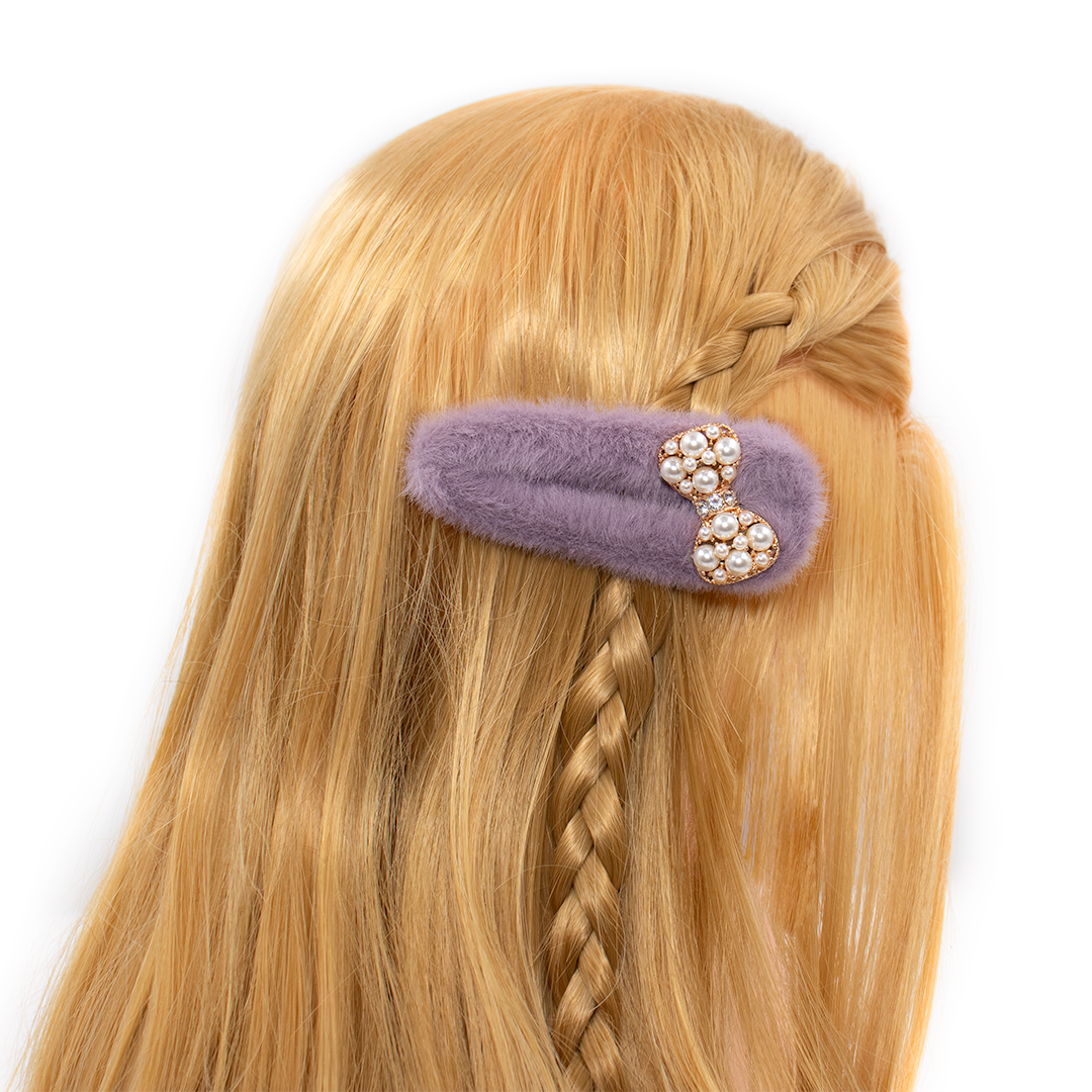 Faux Fur Hair Clip with Faux Pearl Bow