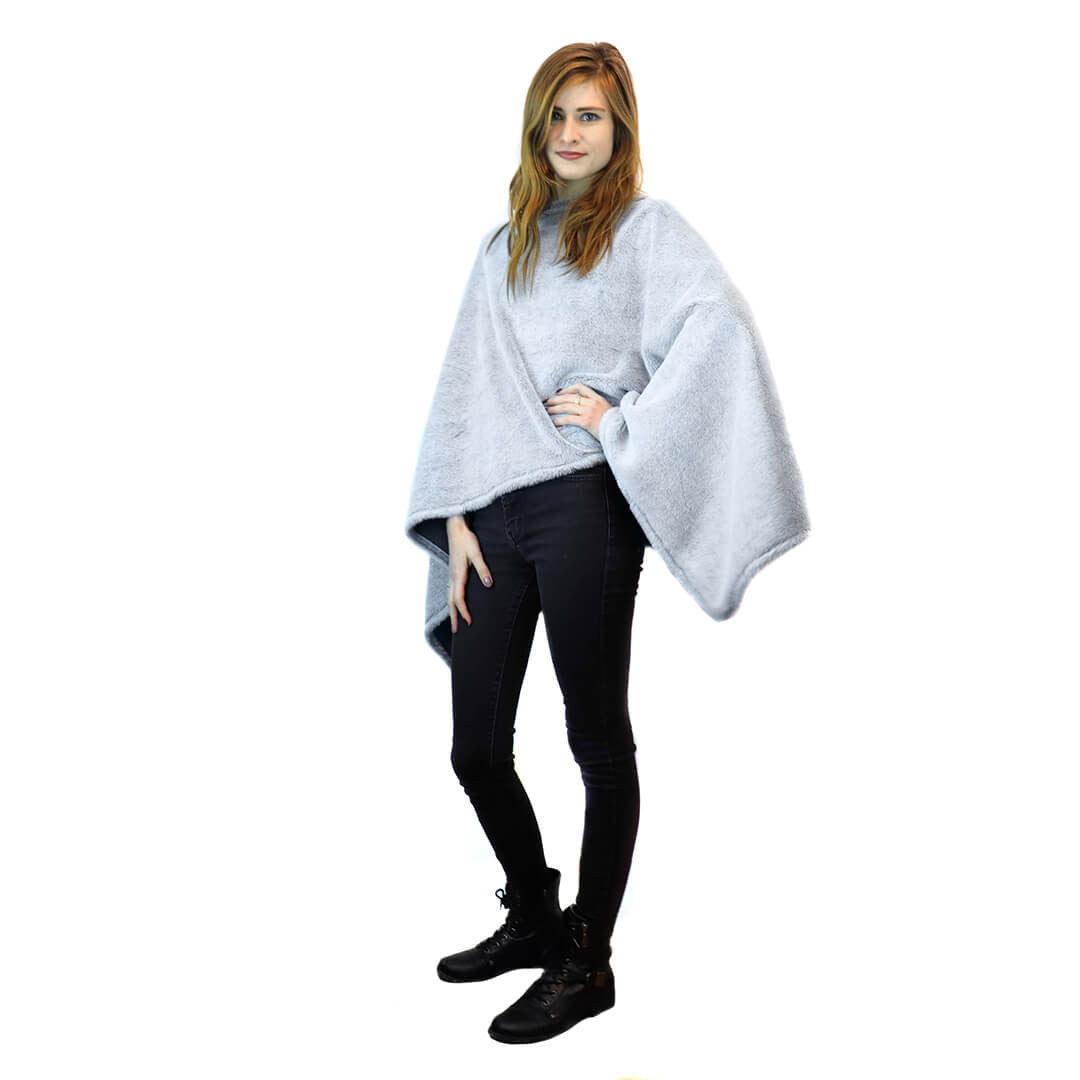 faux fur poncho grey