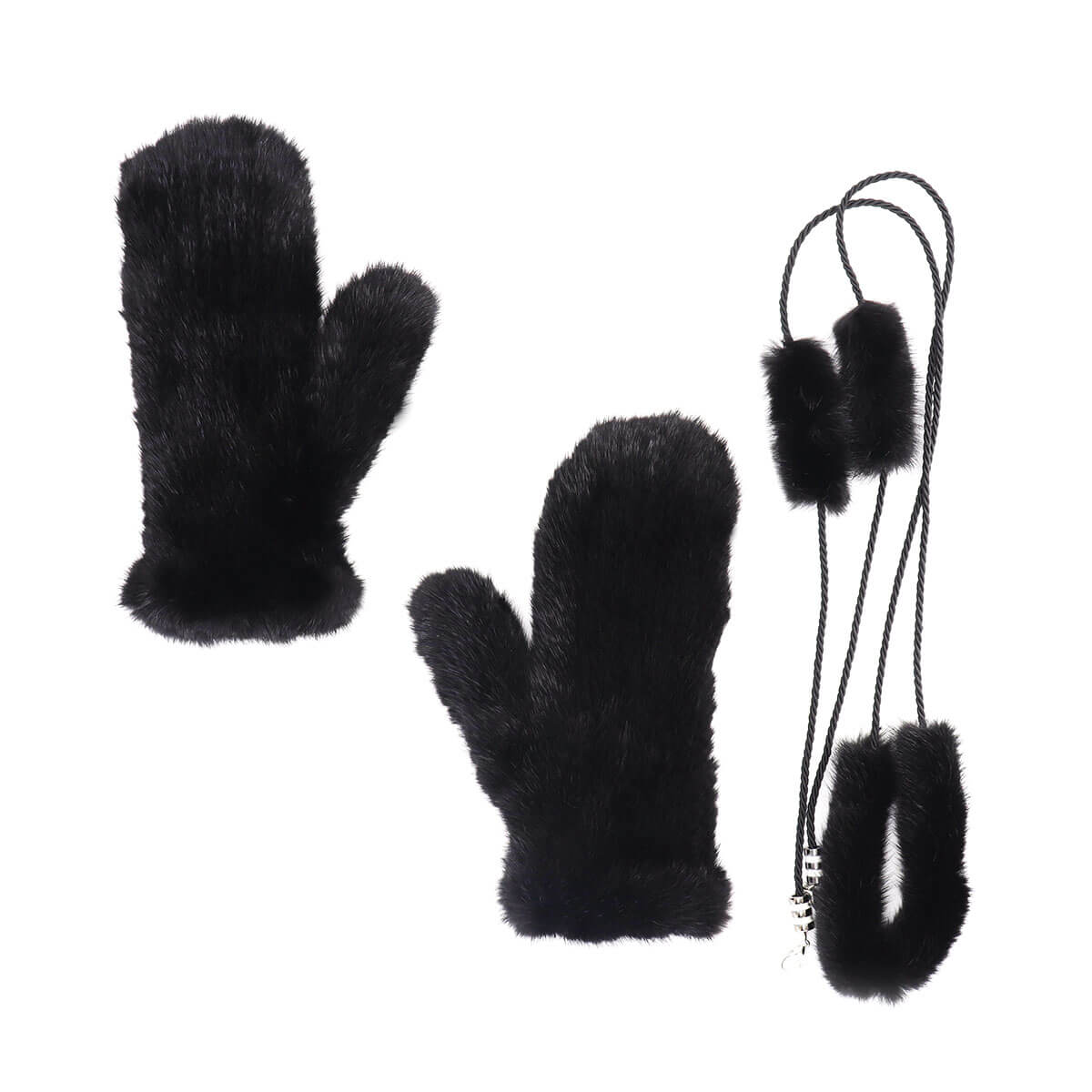 Mink Fur Mittens with Rope String