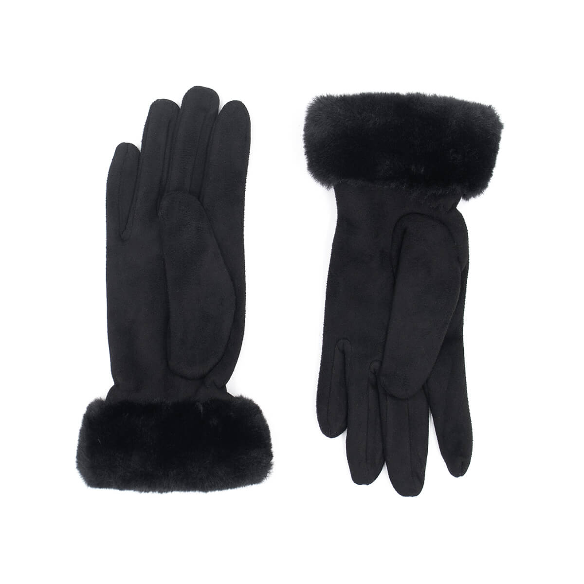 Faux Suede Gloves with Faux Rex Rabbit Fur Cuff