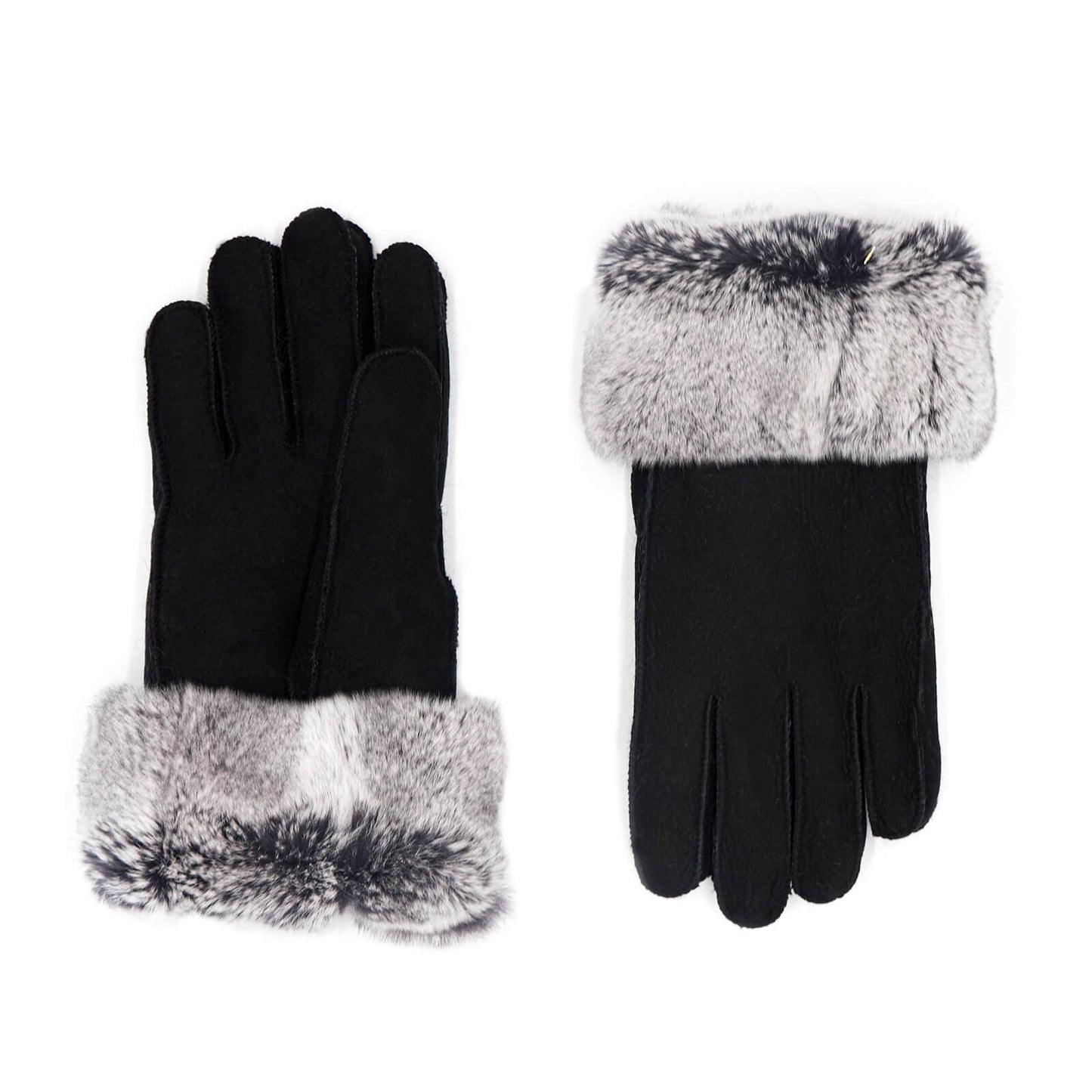 Sheepskin Suede Gloves with Rex Rabbit Fur Cuff