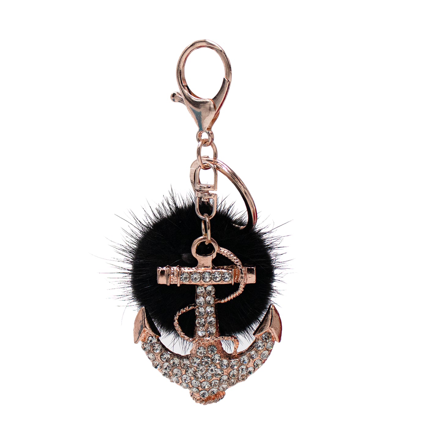 Mink Fur Bling Anchor Keychain