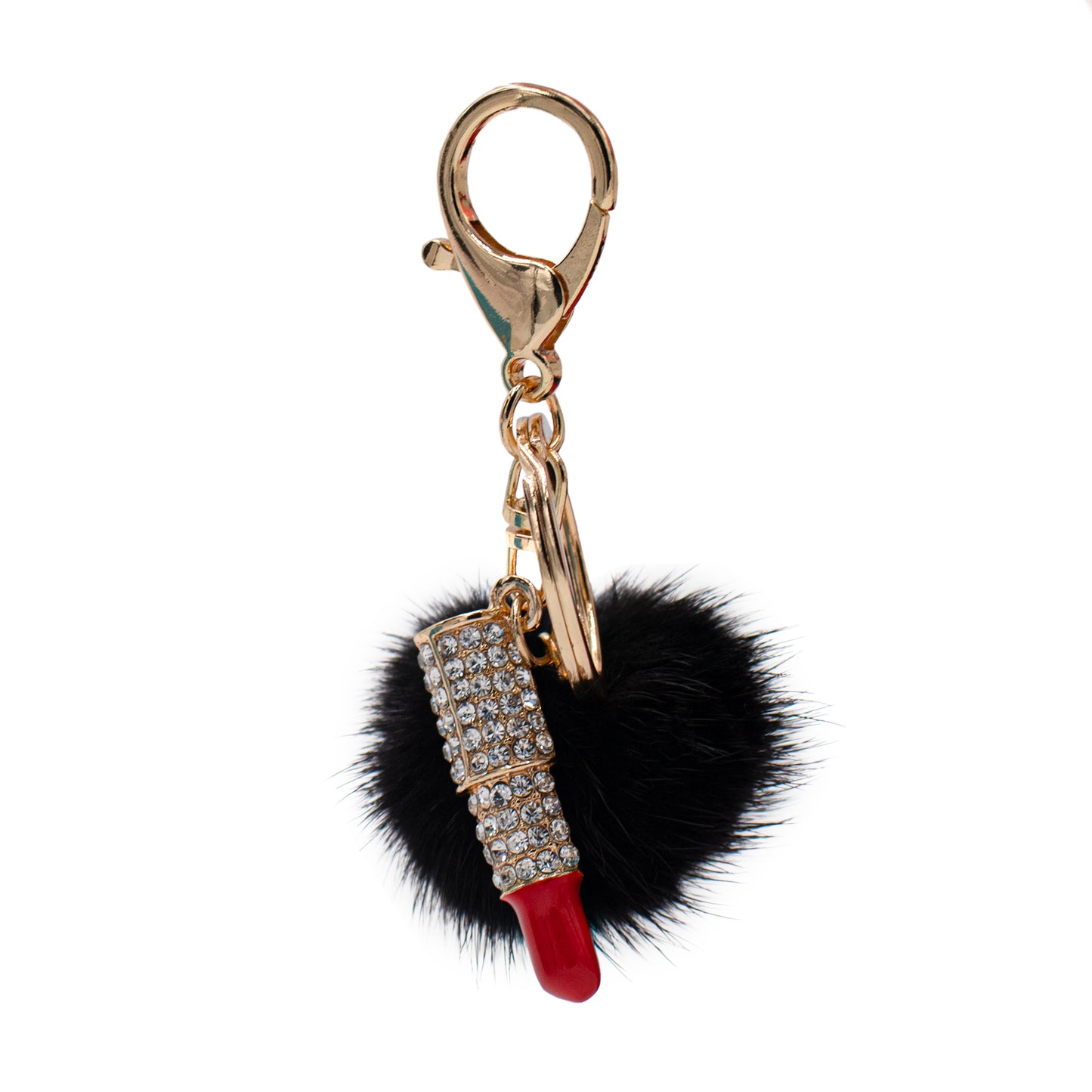 Mink Fur Bling Lipstick Keychain