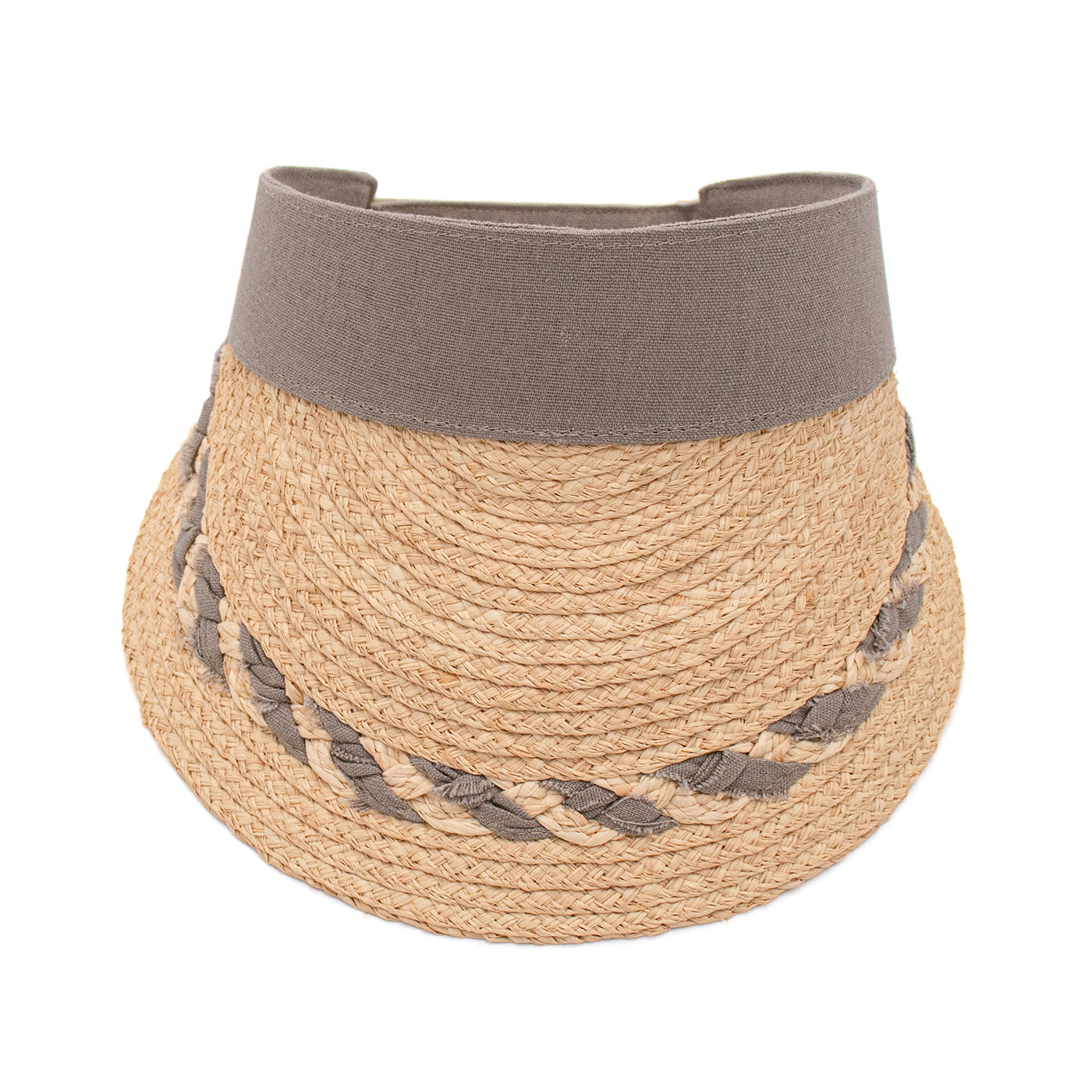 Raffia Straw Visor with Patterned Brim