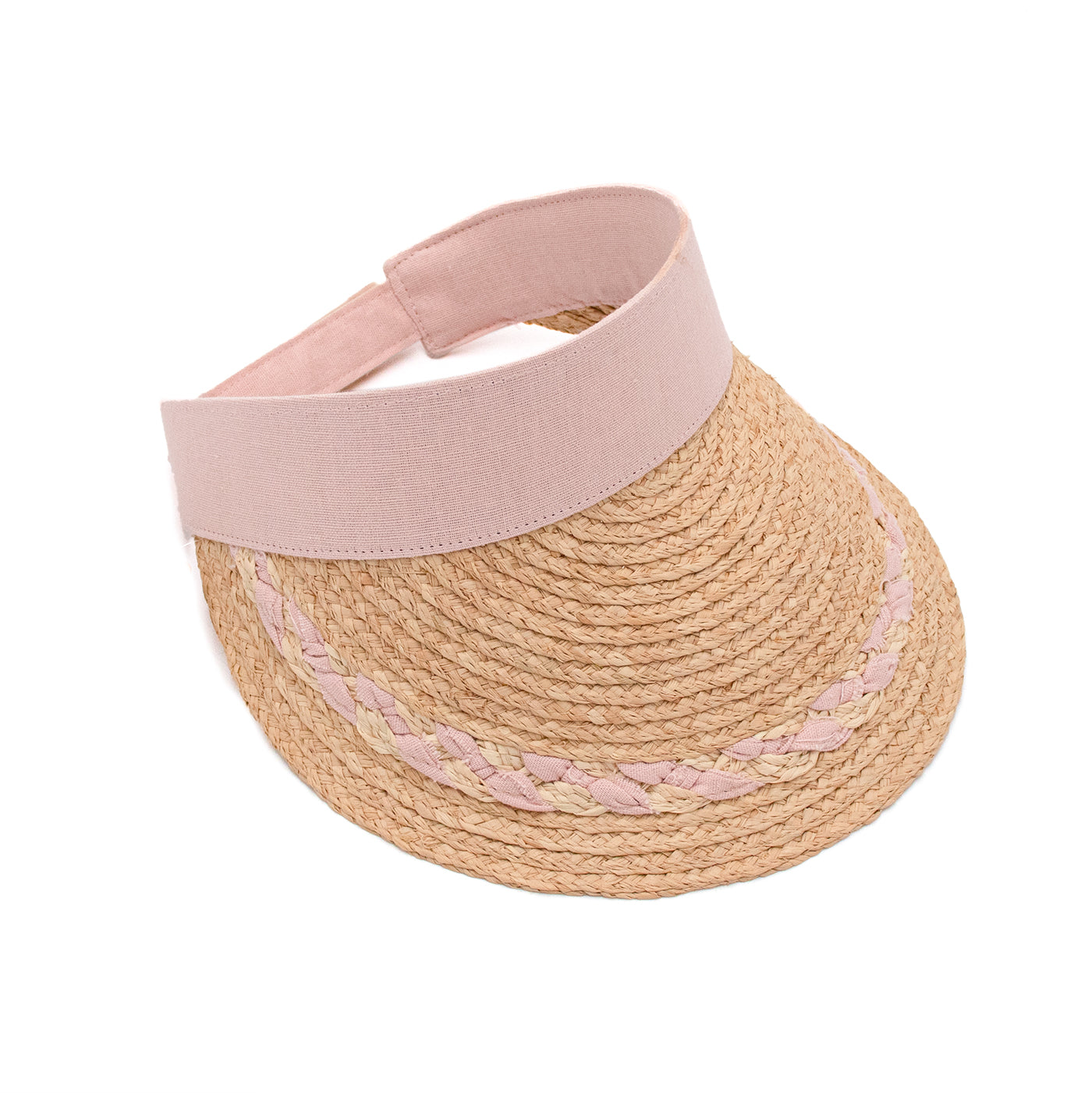 Raffia Straw Visor with Patterned Brim