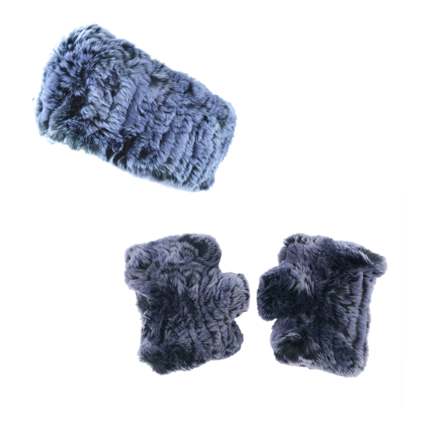 Rex Rabbit Fur Headband/Scarf and Text Mittens Set