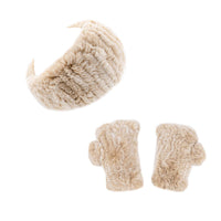 Rex Rabbit Fur Headband/Scarf and Text Mittens Set