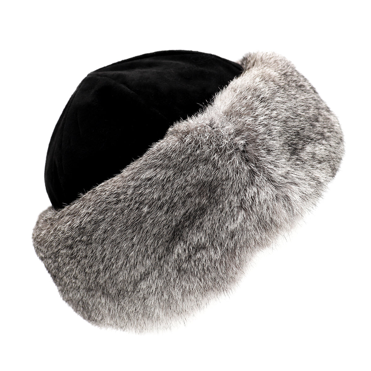 Rabbit Fur Cuff Hat with Suede Crown