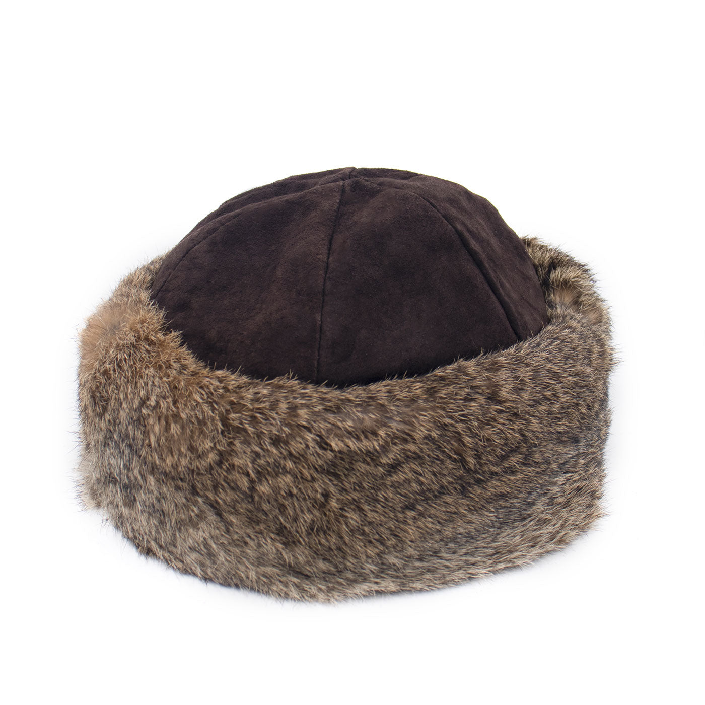 Rabbit Fur Cuff Hat with Suede Crown