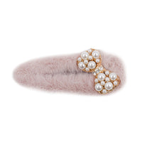 Faux Fur Hair Clip with Faux Pearl Bow