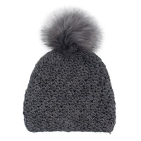 Handmade Star Knit Beanie with Faux Fox Fur Pom