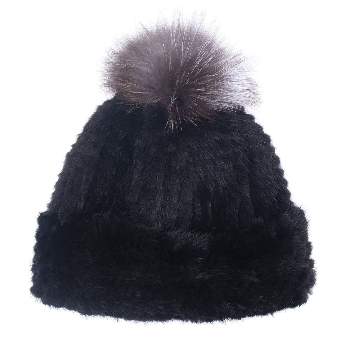 Genuine Mink Fur Knit Hat with Visor Warm Winter Ski Beanie Mink Fur Knit Hat with Fox Pom – Surell Accessories main image 2